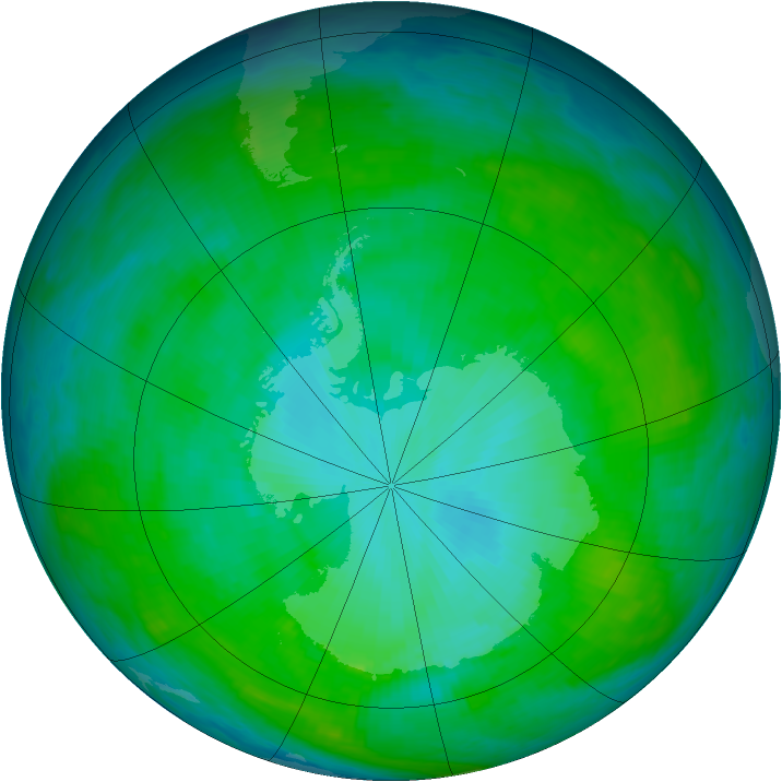 Antarctic ozone map for 13 January 1988